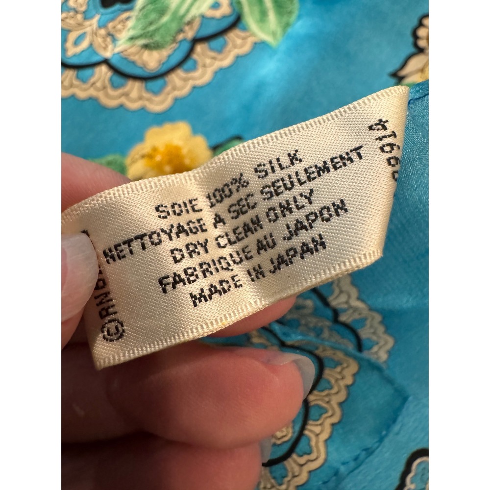Adrienne Vittadini Silk Scarf Turquoise Blue Floral Paisley Square Made in Japan - Picture 5 of 5